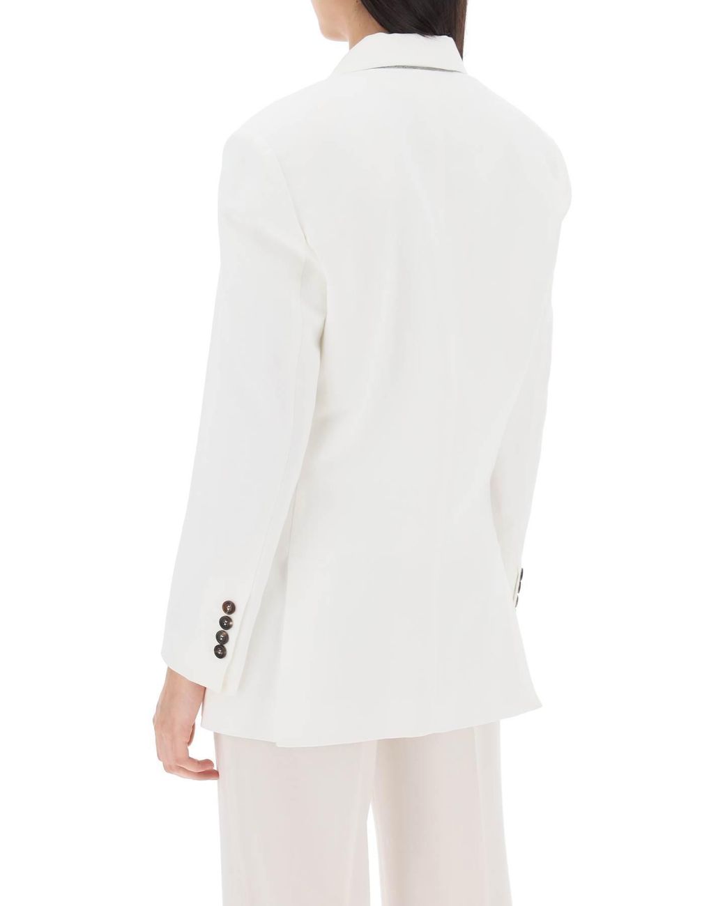 Brunello Cucinelli White Flap-Pocketed Single-Breasted Blazer