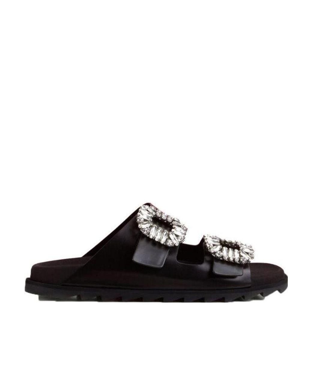 Roger Vivier Black Slidy Viv' Buckle Open Toe Mules