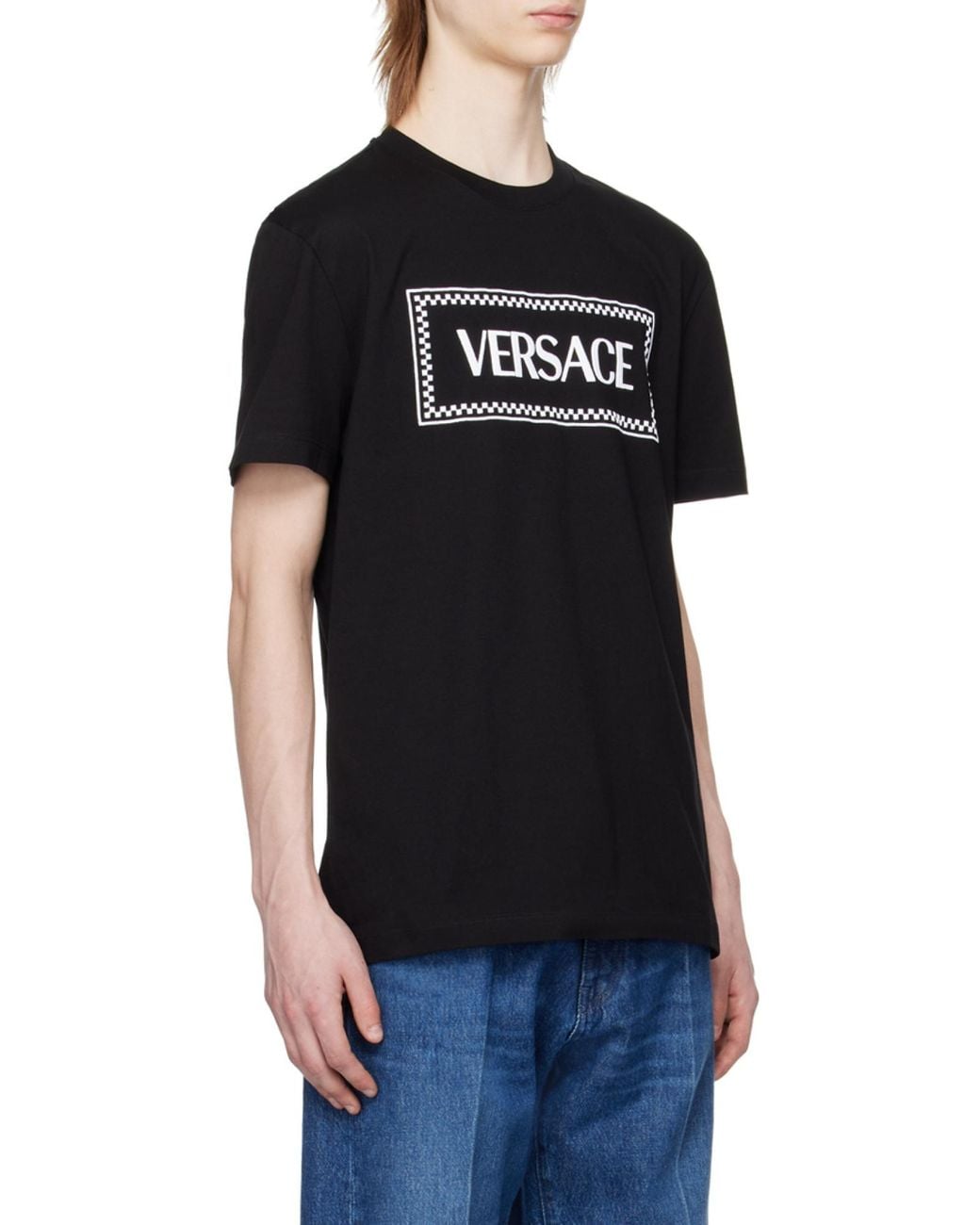 Versace Black Logo Printed Crewneck T-Shirt for men