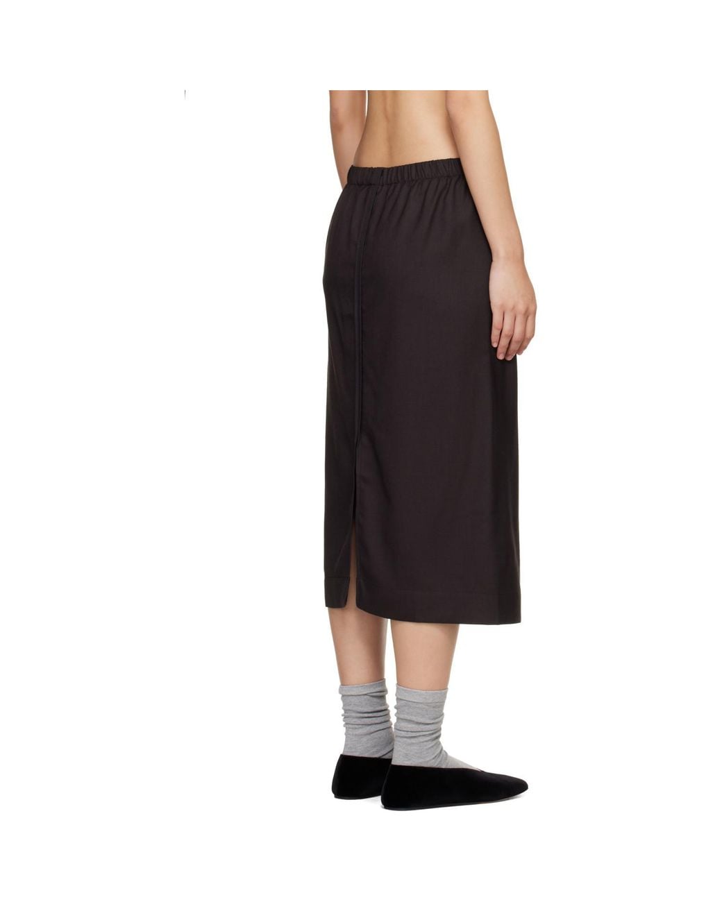 Baserange Black Dadar Elasticated-Waist Midi Skirt