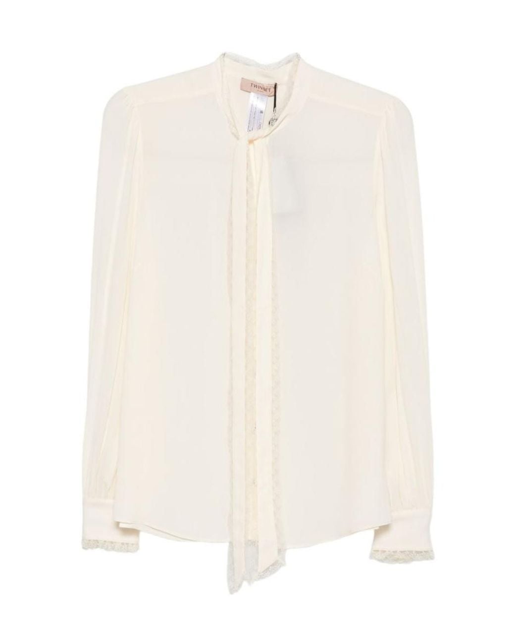 Twinset White Lace-Trim Long-Sleeved Blouse