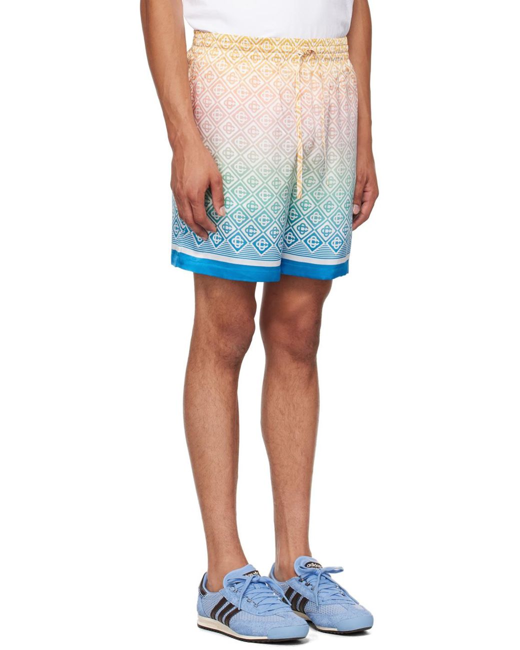 Casablanca Blue Mid-Rise Monogram-Printed Deck Shorts for men