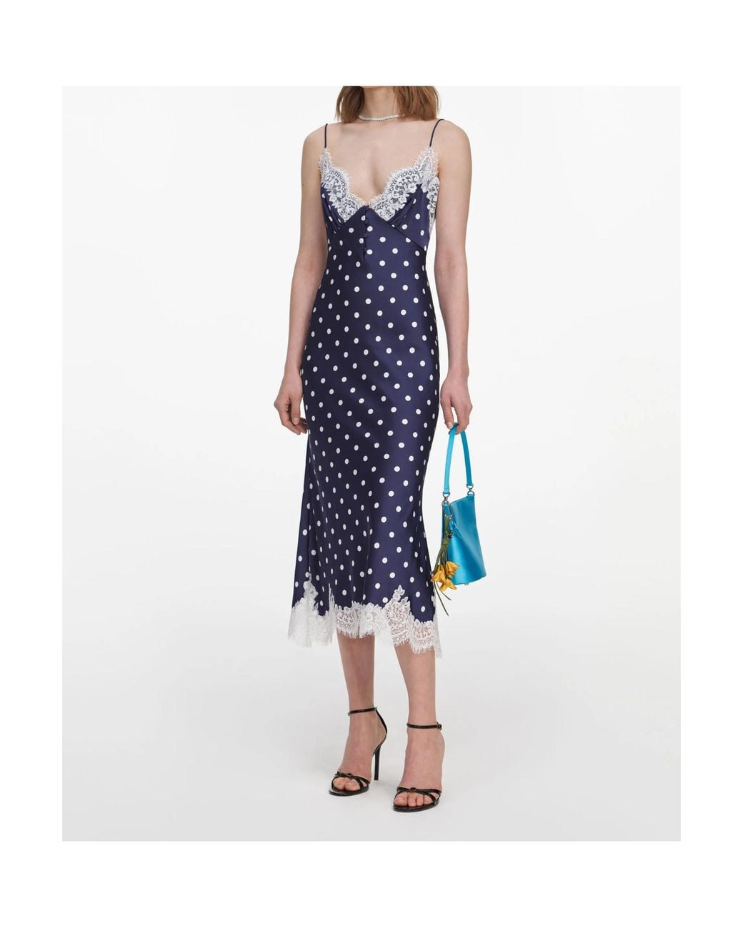 Self-Portrait Blue Satin Polka Dot Midi Dress