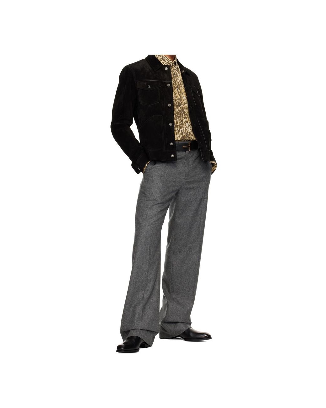 Tom Ford White Grained Leather Buckle T-Belt for men