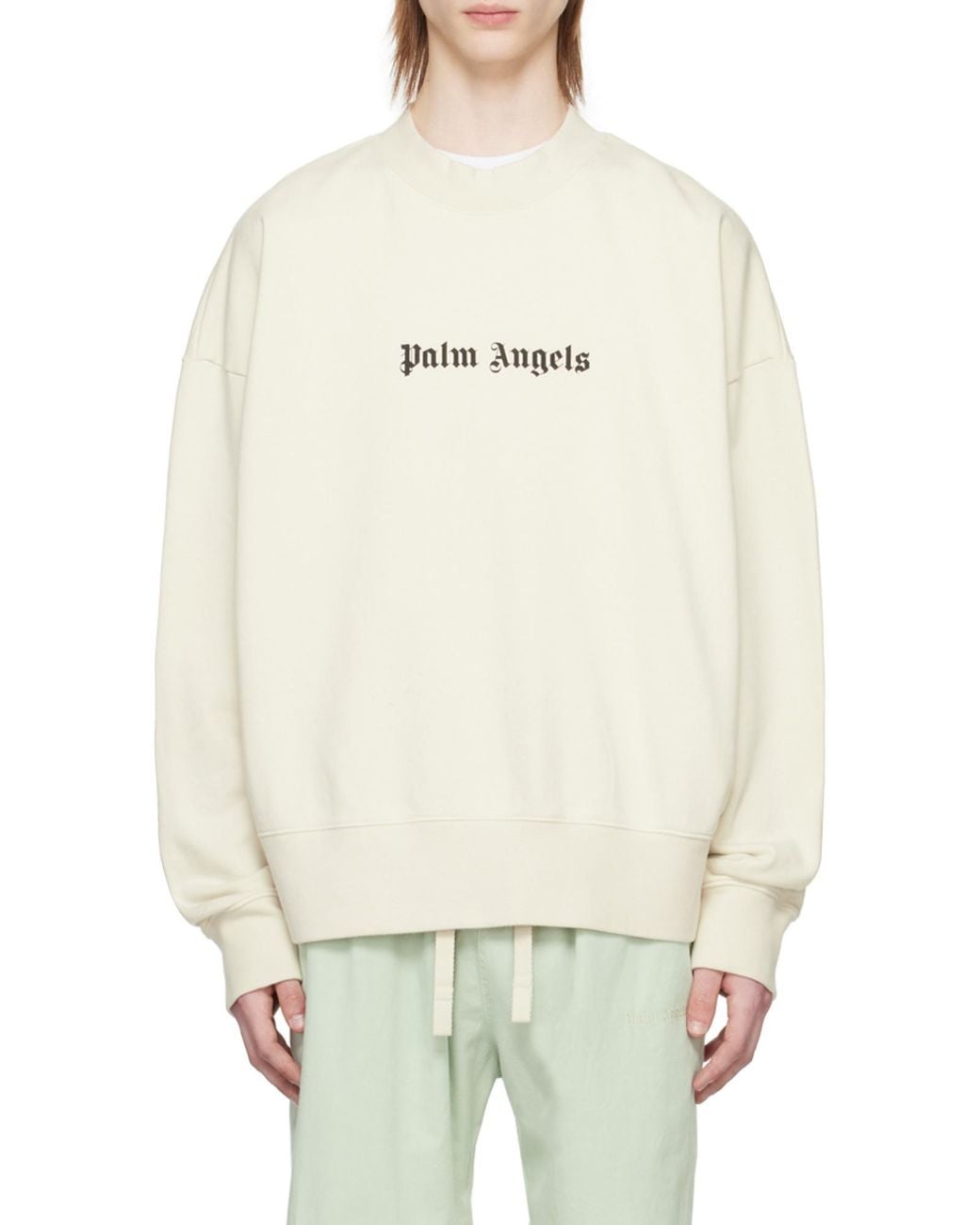 Palm Angels White Logo-Printed Crewneck Sweatshirt for men