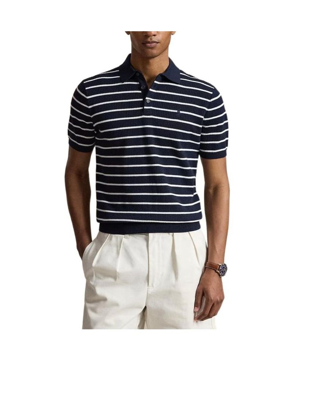 Polo Ralph Lauren Blue Knitted Short Sleeve Polo Shirt for men