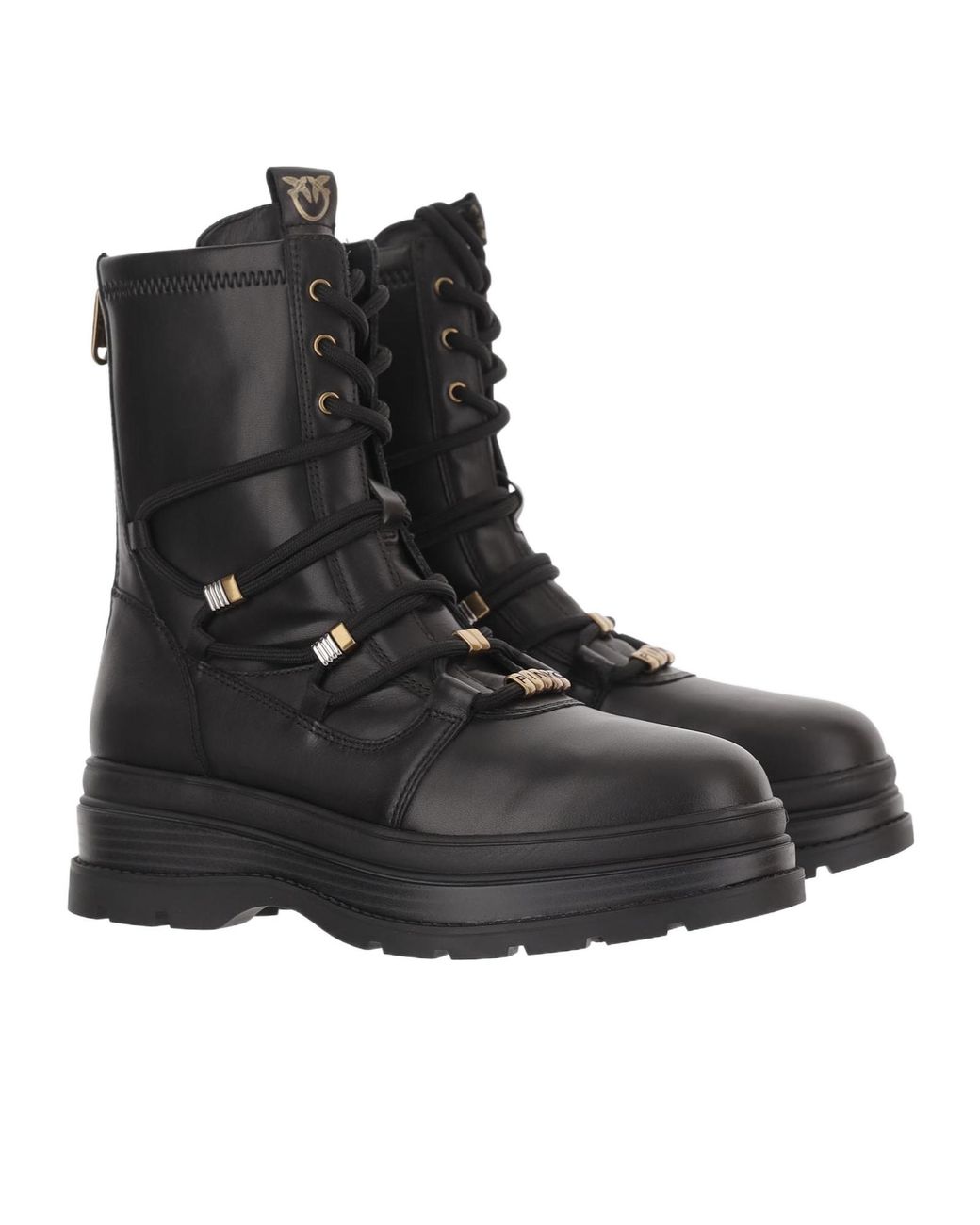 Pinko Black Logo Printed Lace-Up Platform Boots