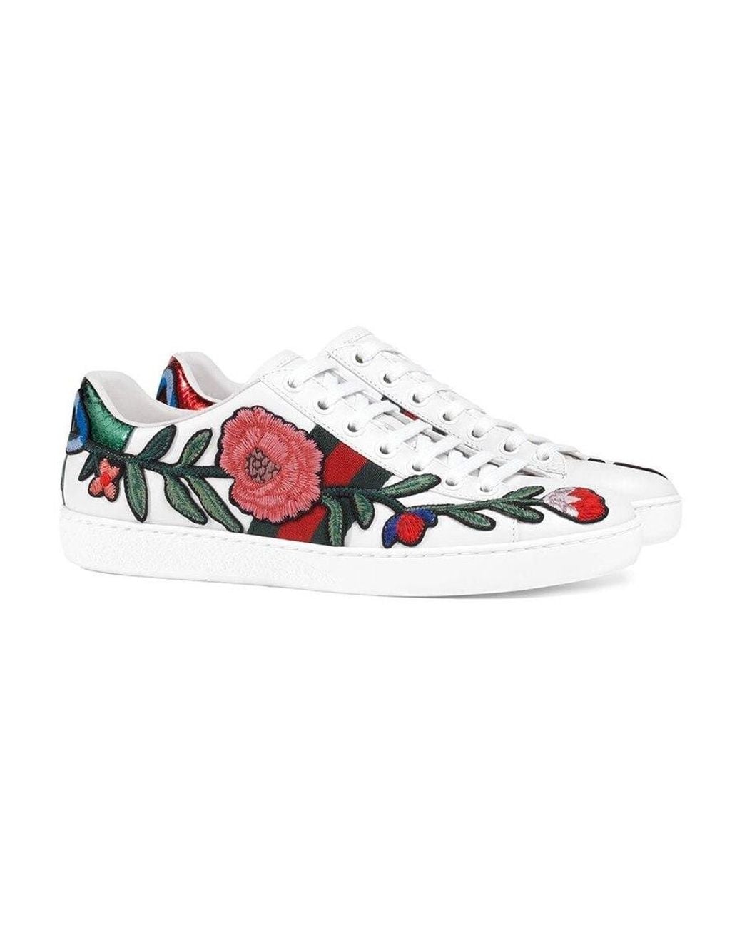 Gucci White Ace Flower Embroidery Casual Sneakers