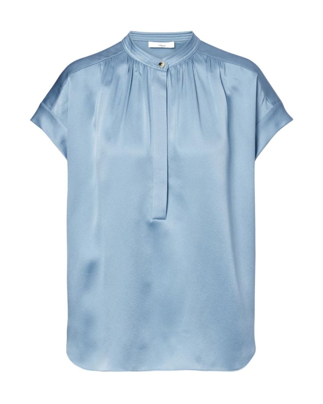 Vince Blue Gathered Silk Satin Blouse