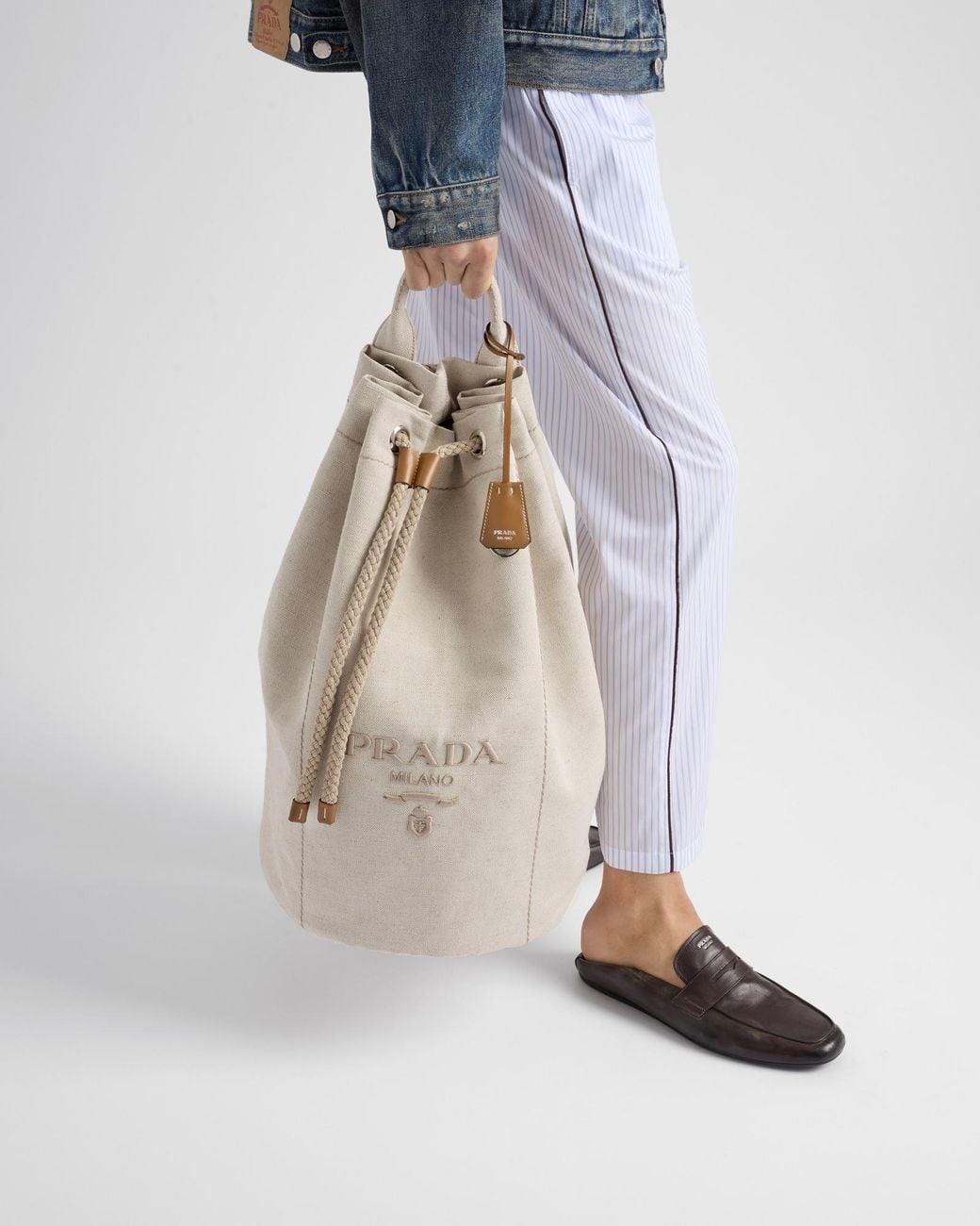 Prada Natural Logo-Printed Drawstring Backpack for men