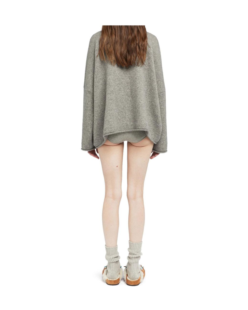 Alanui Gray Ribbed Polo Neck Top