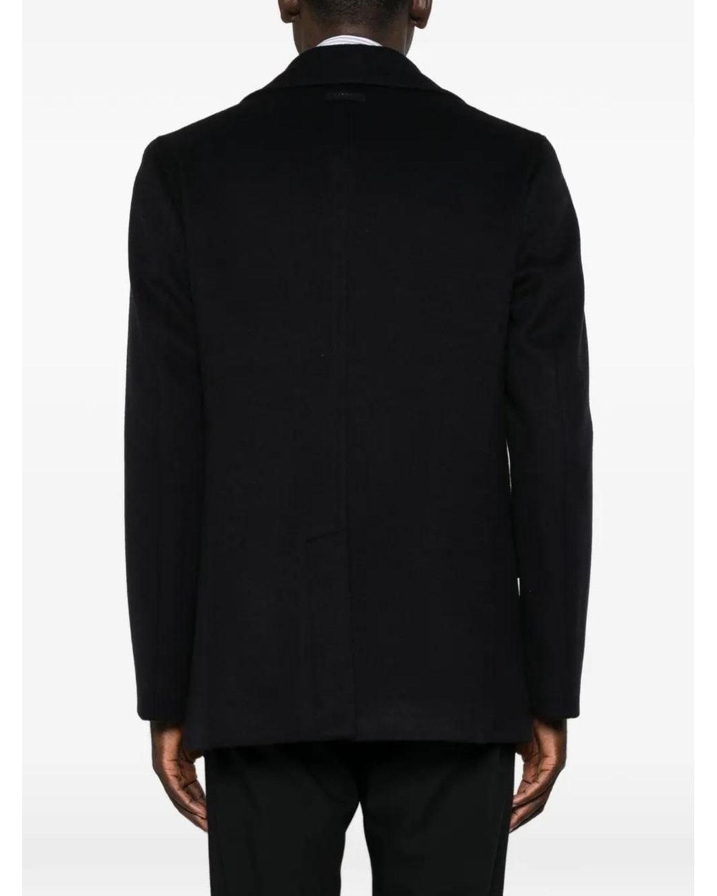 Lardini Black Double-Breasted Wool Coat for men