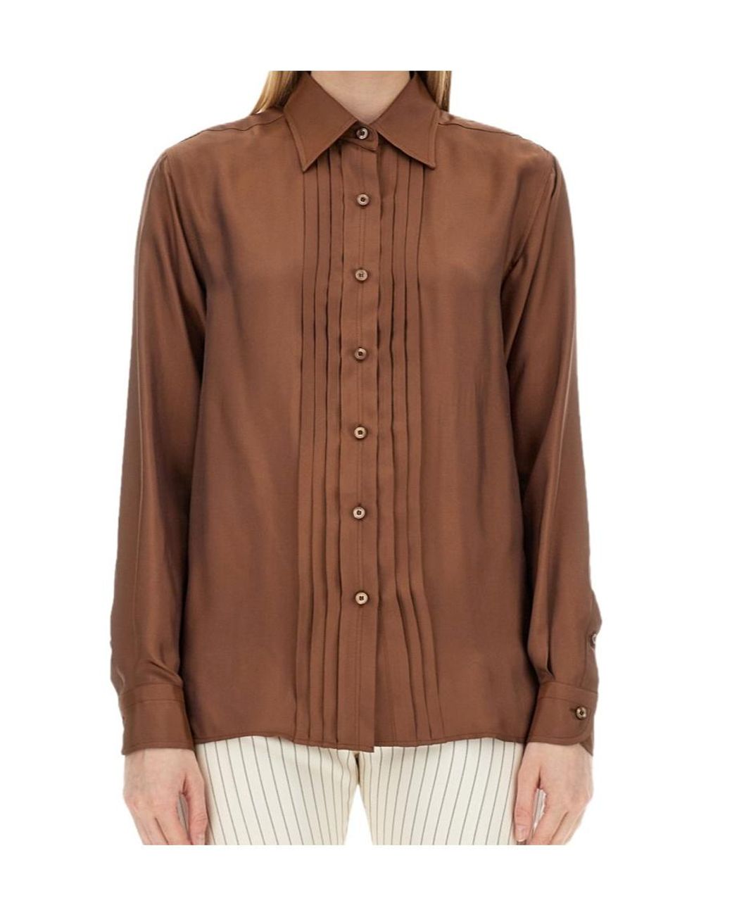 Tom Ford Brown Pleated Long-Sleeved Shirt
