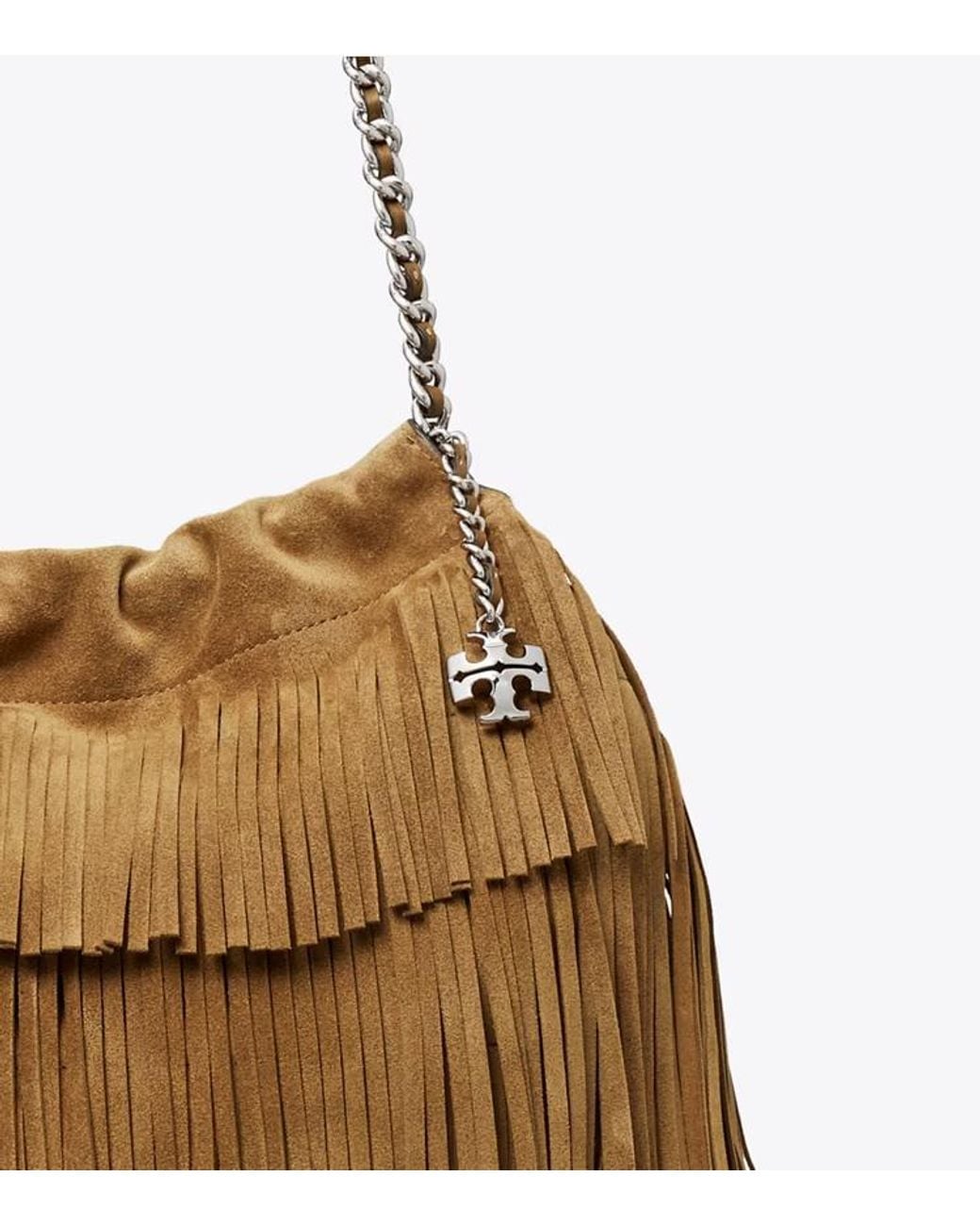 Tory Burch Brown Fleming Fringe Hobo Bag