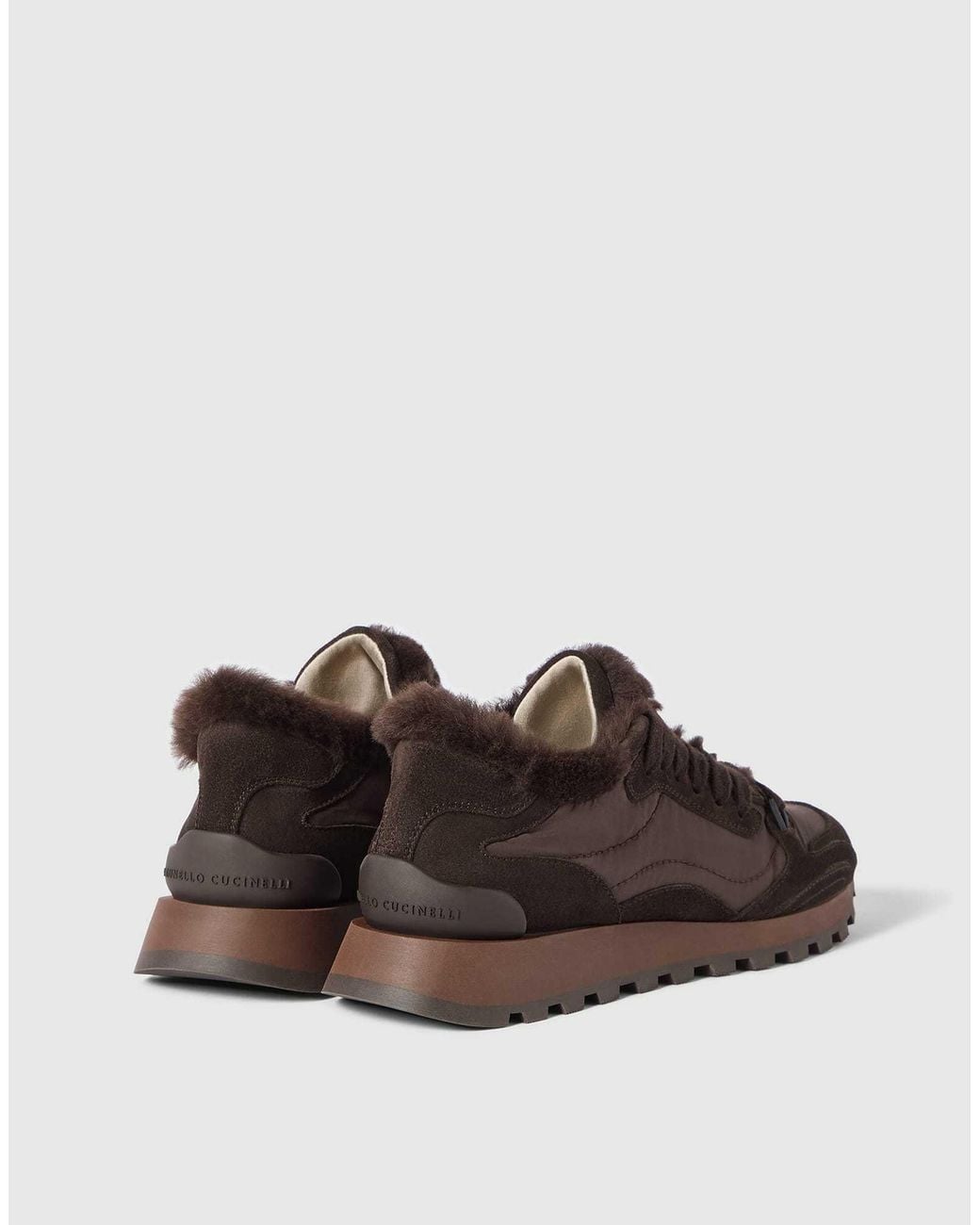 Brunello Cucinelli Brown Active Shearling Low-Top Sneakers
