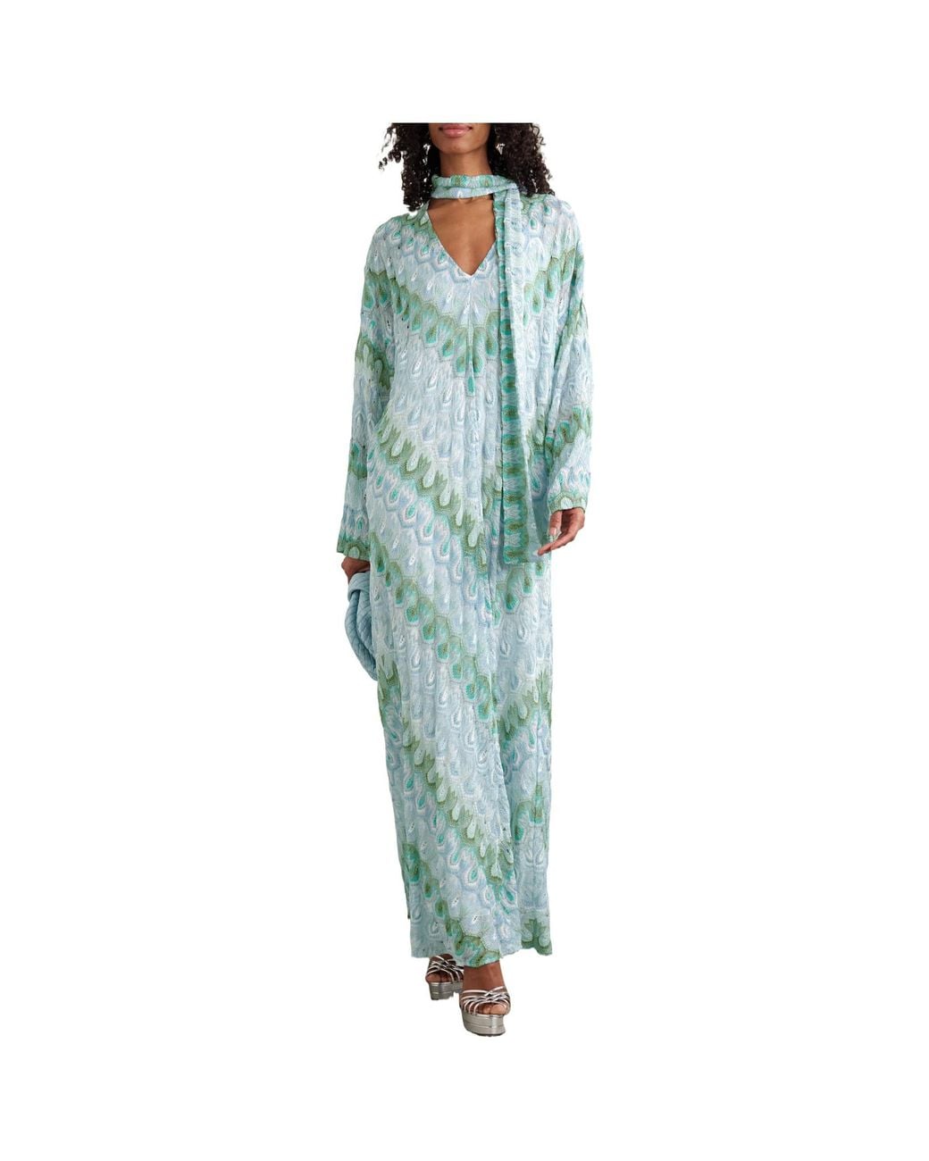 Missoni Blue Gradient Feather Print Long Cover-Up