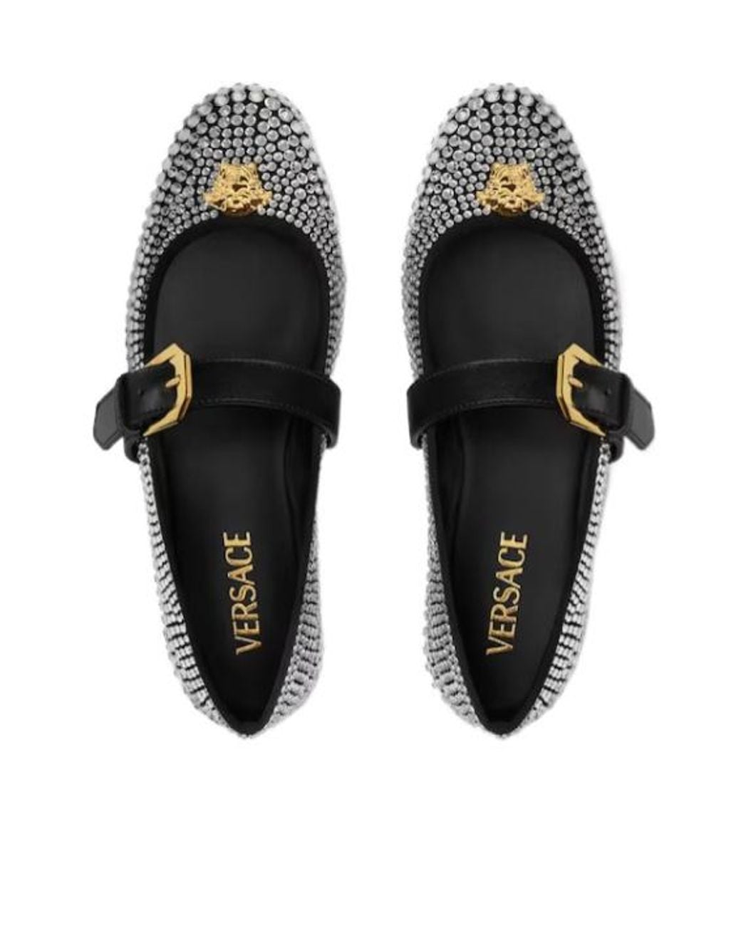 Versace Black Embellished Ballet Flats
