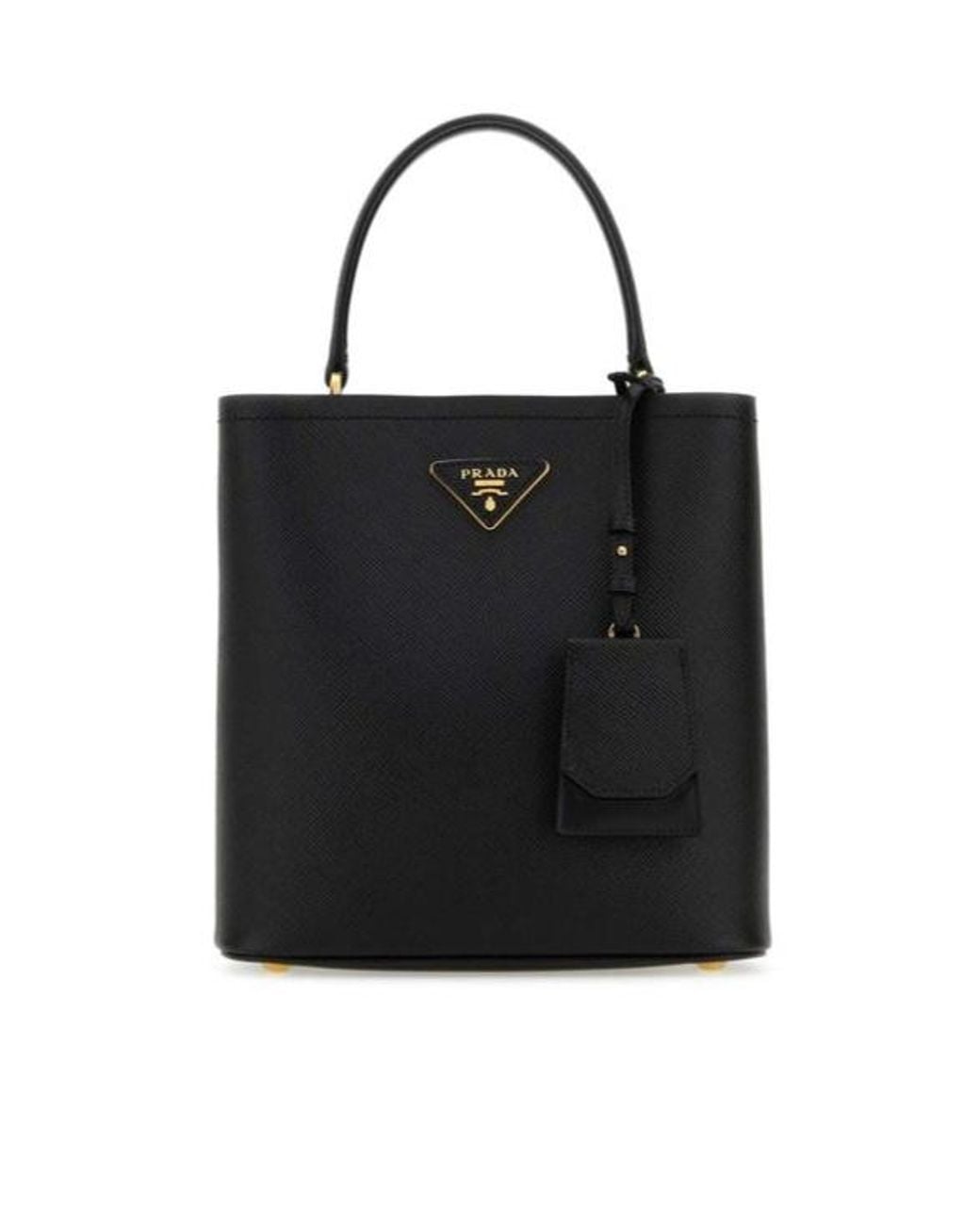 Prada Black Double Saffiano Logo Plaque Tote Bag
