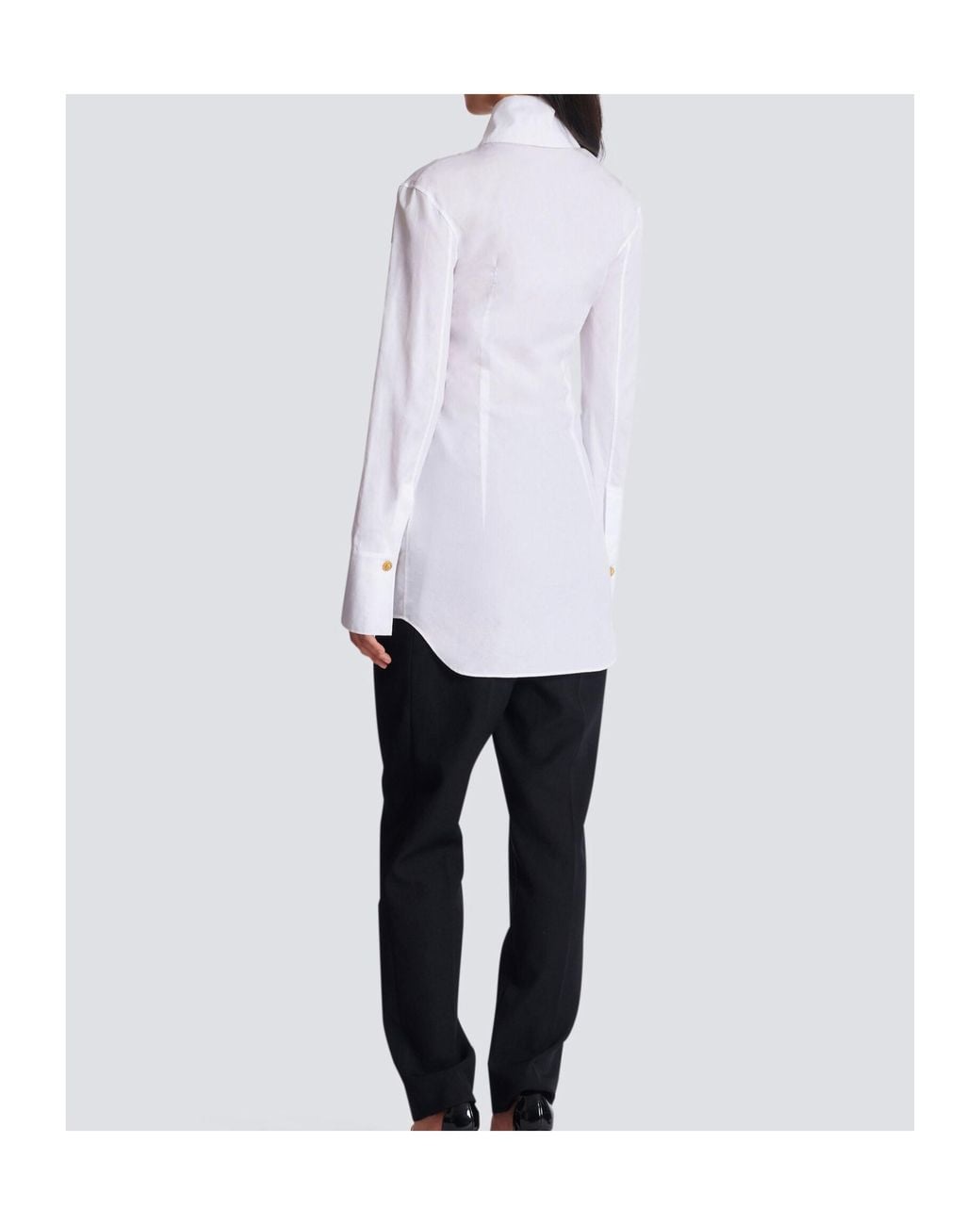 Balmain White Button-Up Long-Sleeved Poplin Shirt