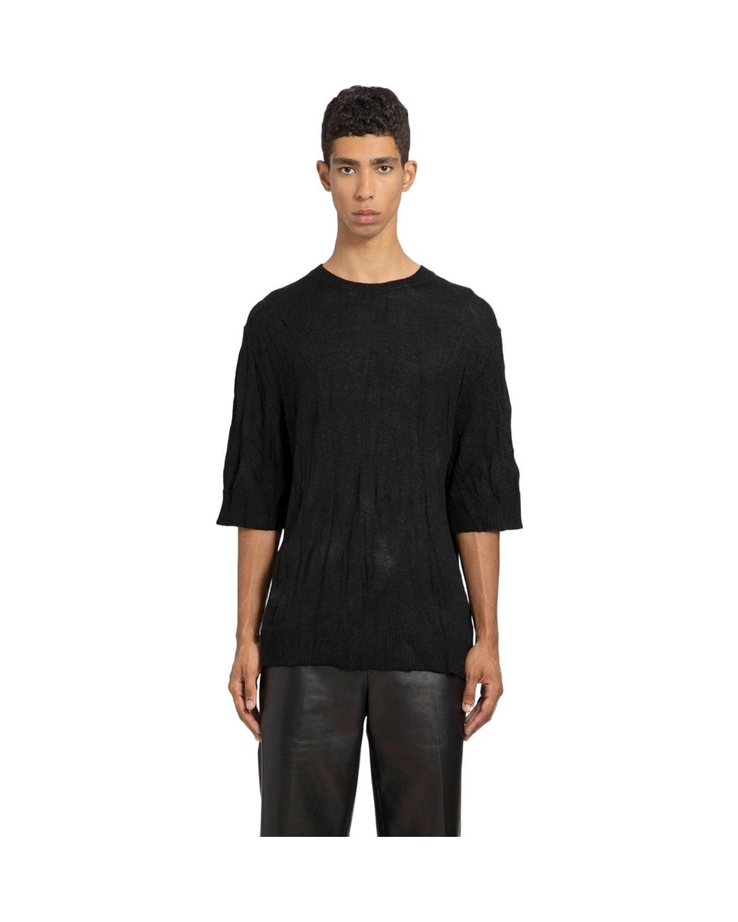 Helmut Lang Black Crushed Logo Intarsia Knitted T-Shirt for men