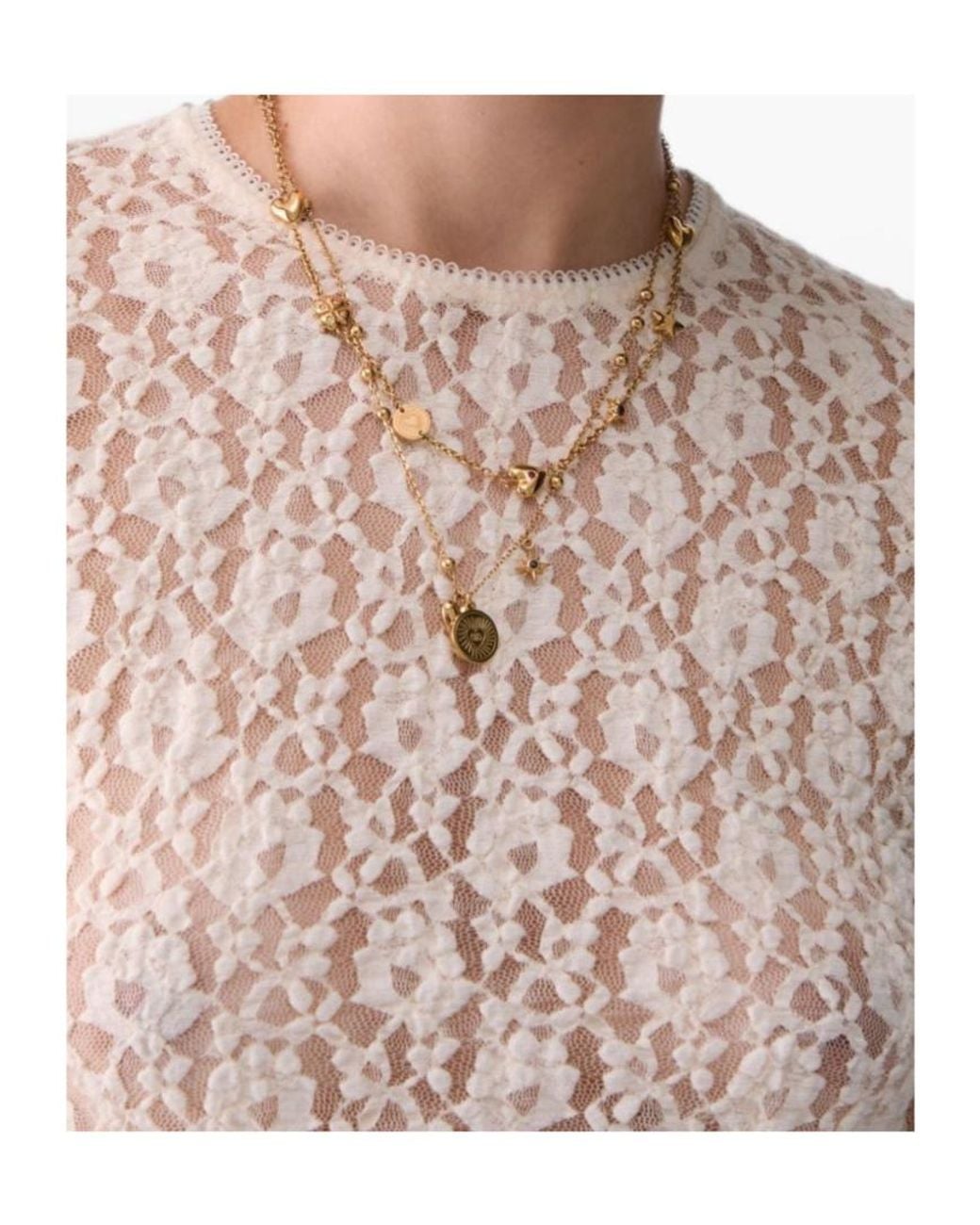 Liu Jo White Long Sleeved Crewneck Lace Top