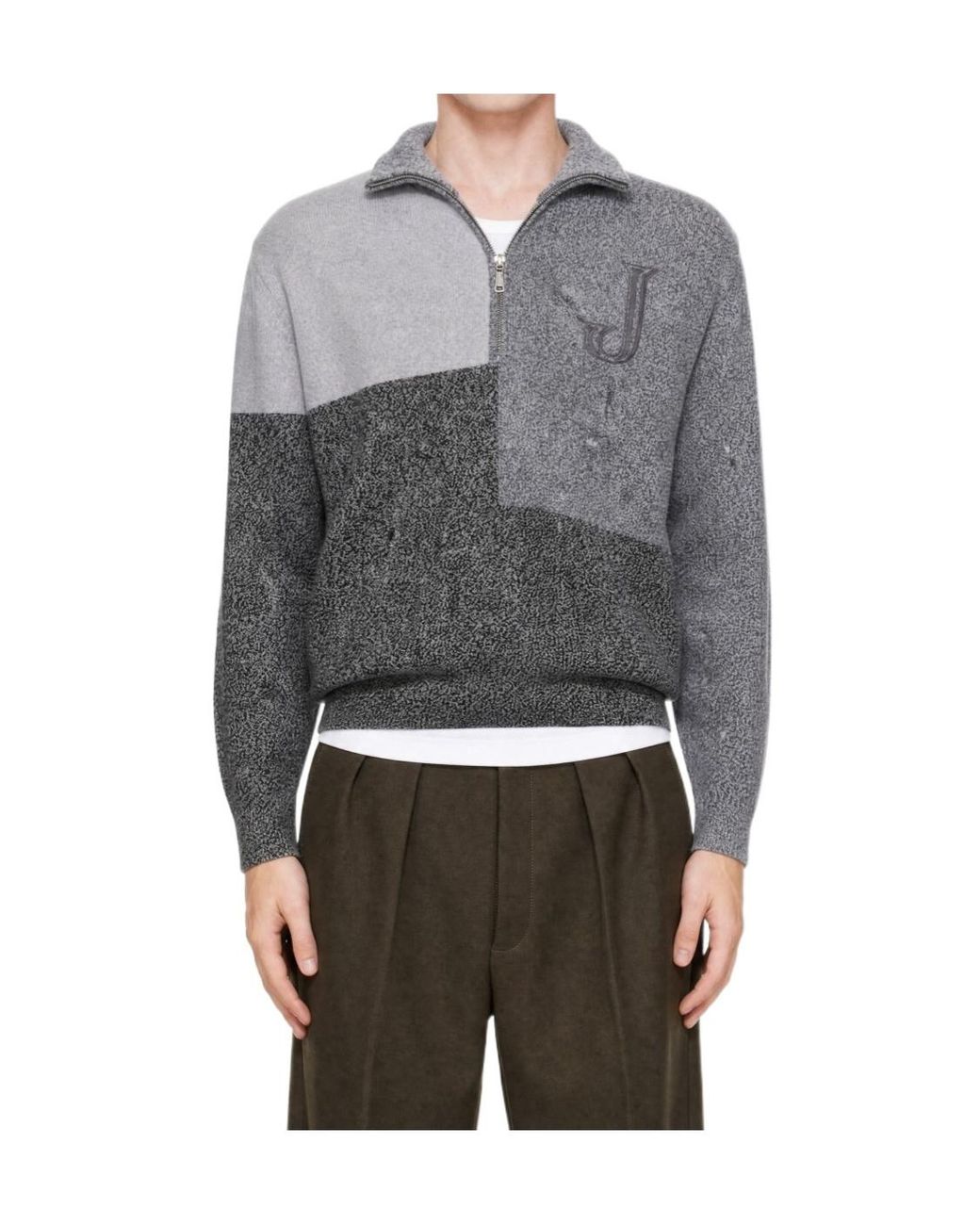 Jacquemus Gray Color Block Half Zip Knitted Sweater for men
