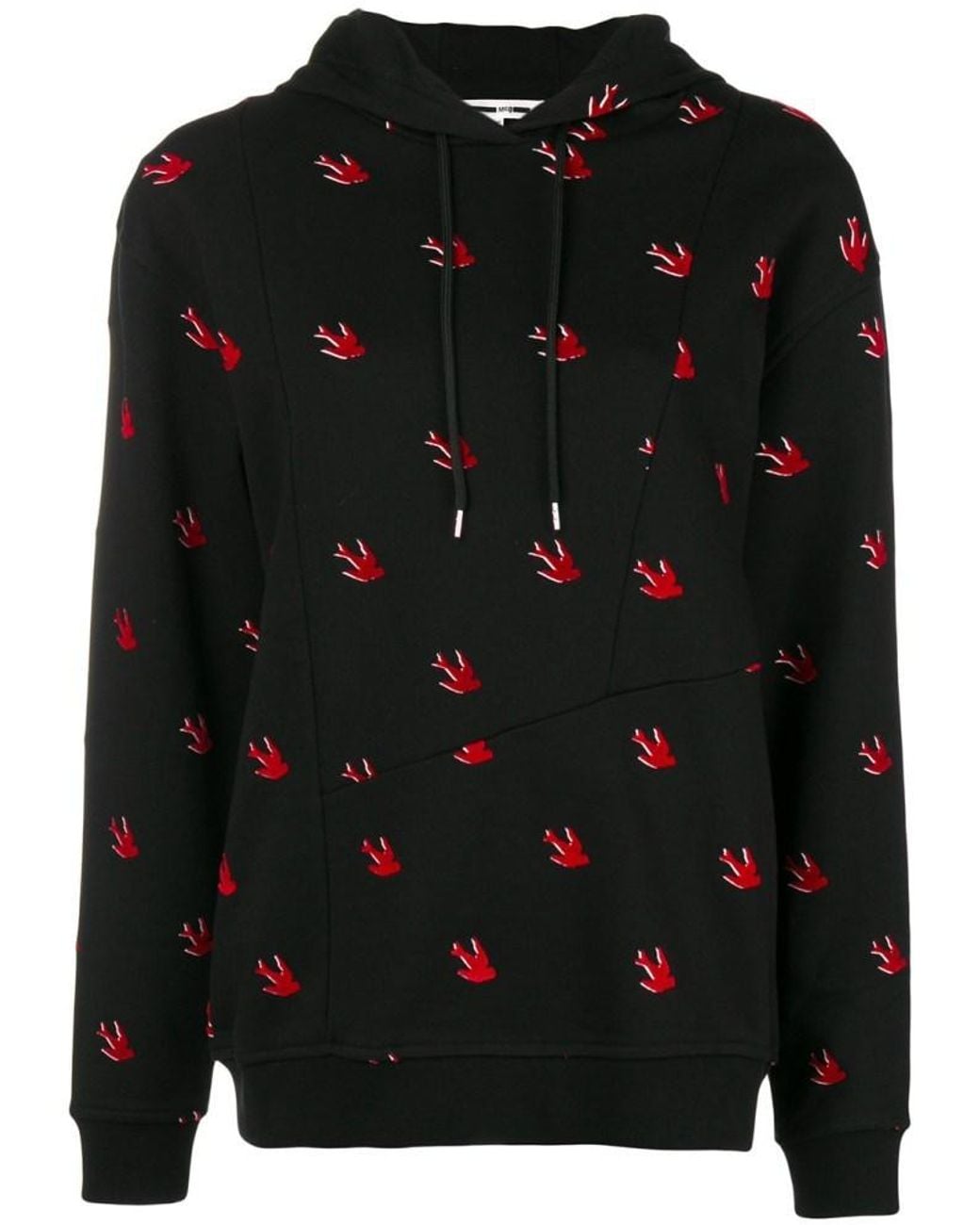 McQ Alexander McQueen Black Swallow Print Hooded Sweatshirt