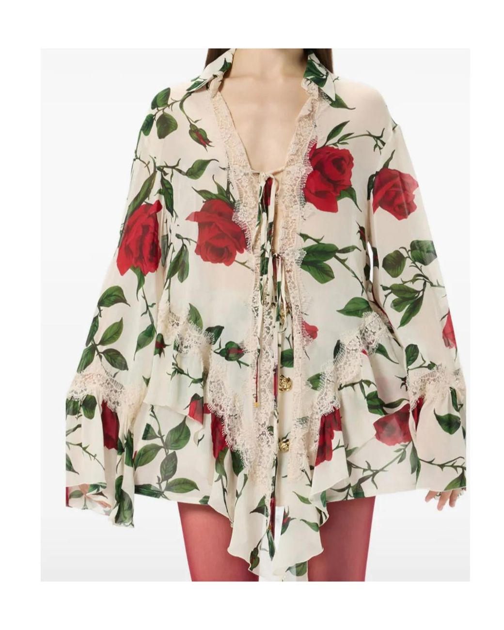 Blumarine White Floral Lace Trim Tops