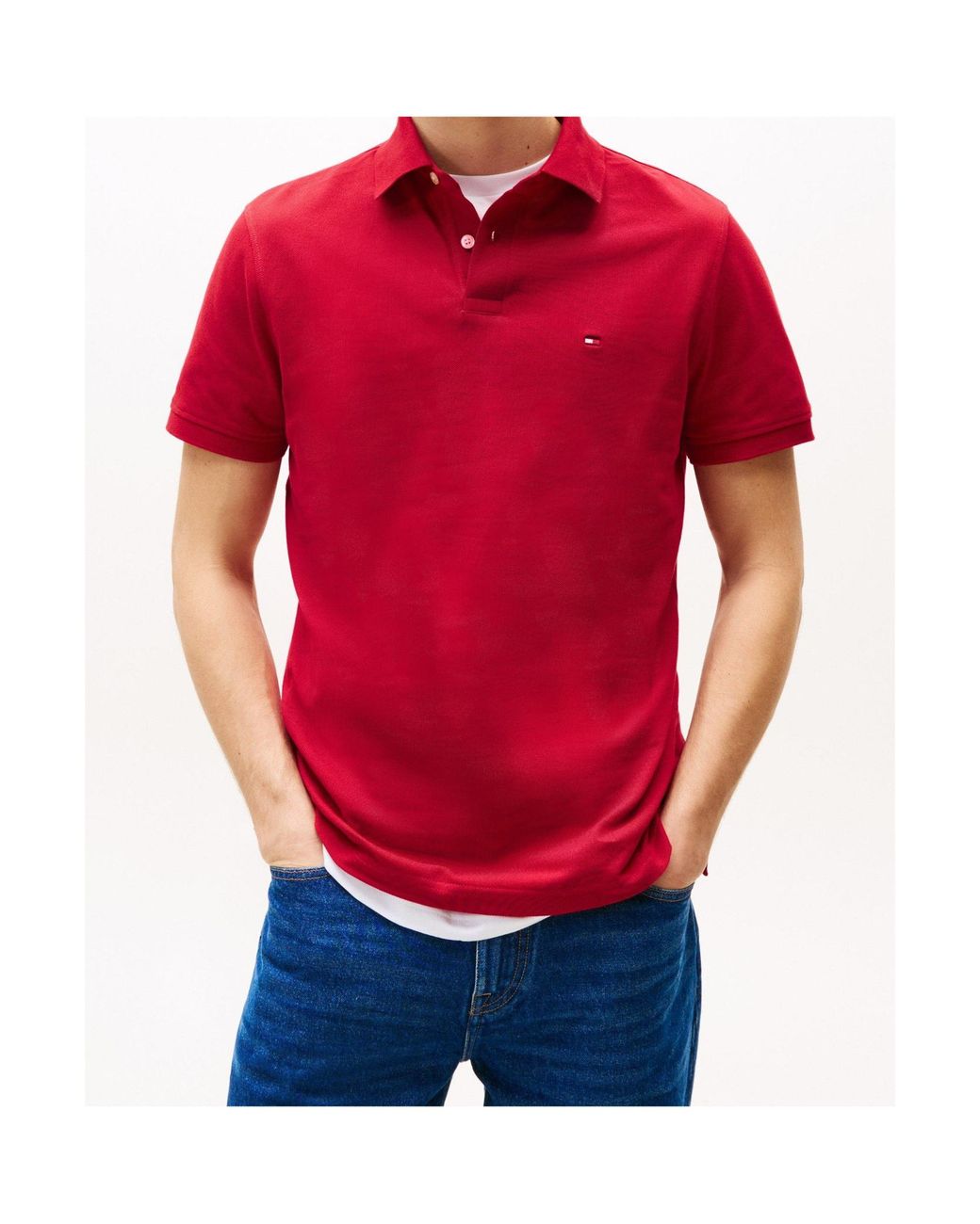 Tommy Hilfiger Red Logo Short Sleeve Polo Shirt for men
