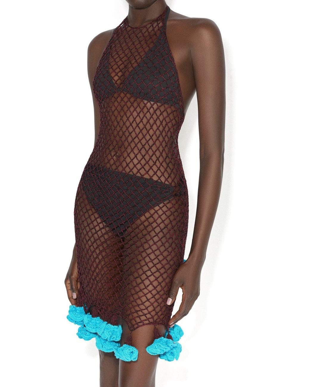 Alaïa Purple Net Floral Crochet Halterneck Mini Dress