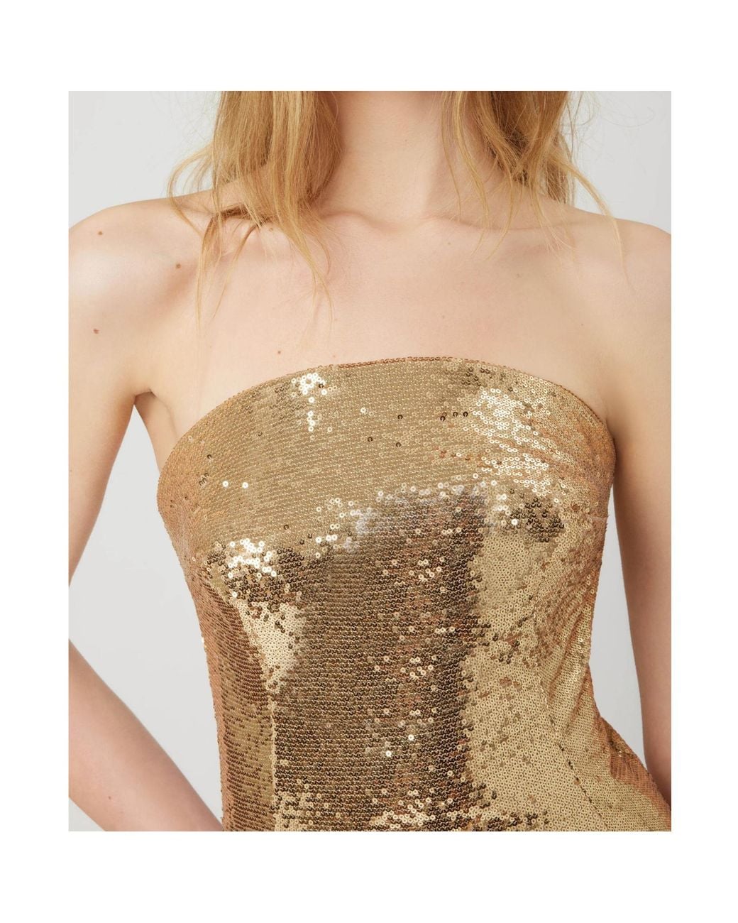 Ermanno Scervino Natural Strapless Sequin Dress