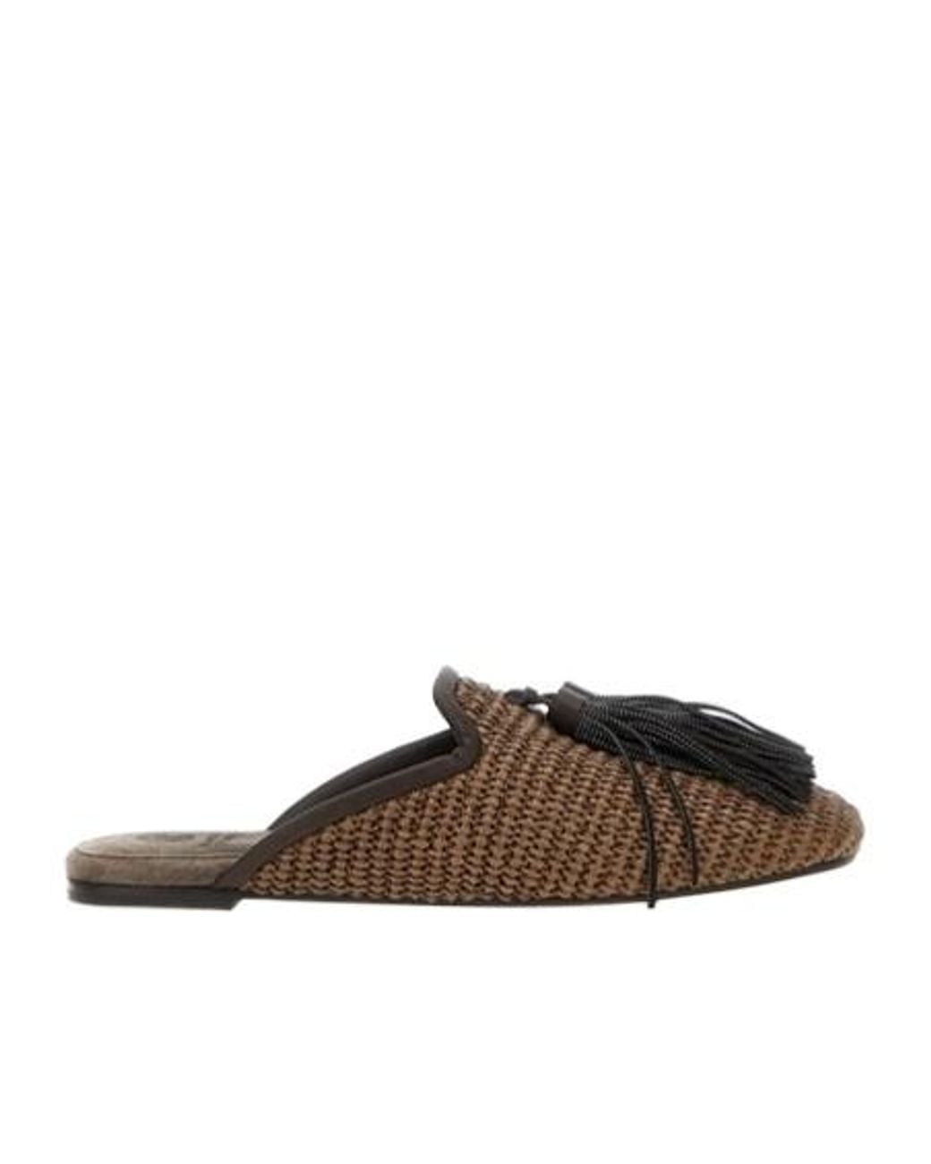 Brunello Cucinelli Brown Embellished Tassel Sabots