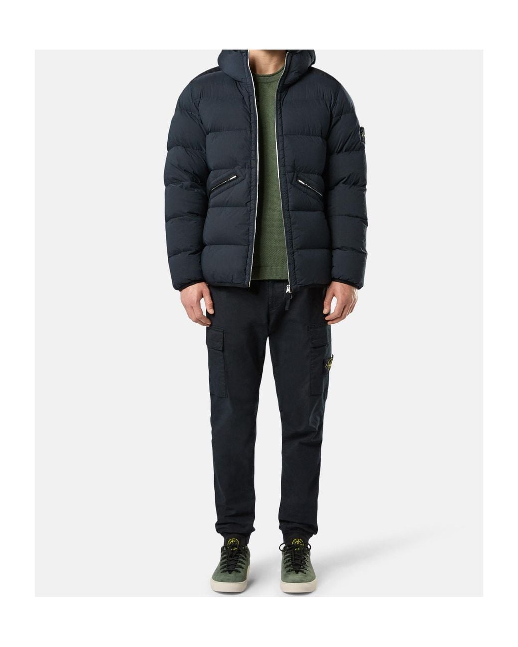 Stone Island Blue Padded Hooded Puffer Jacket for men