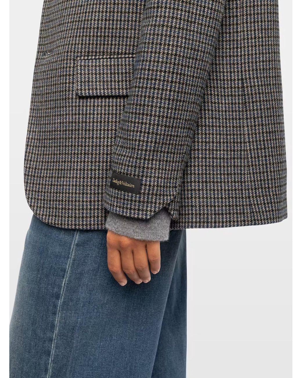 Zadig & Voltaire Gray Single-Breasted Plaid Blazer