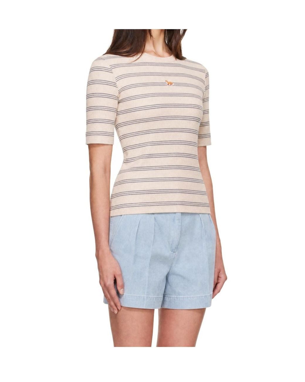 Maison Kitsuné White Maison Kitsuné Baby Fox Striped Fitted T-Shirt