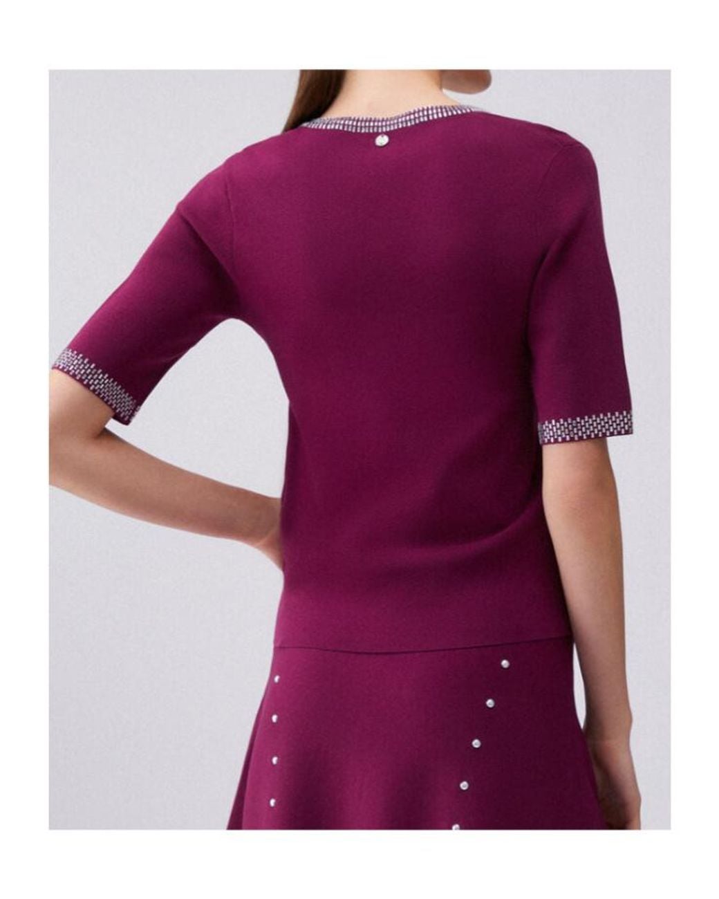 Liu Jo Purple V-Neck Rhinestone T-Shirt