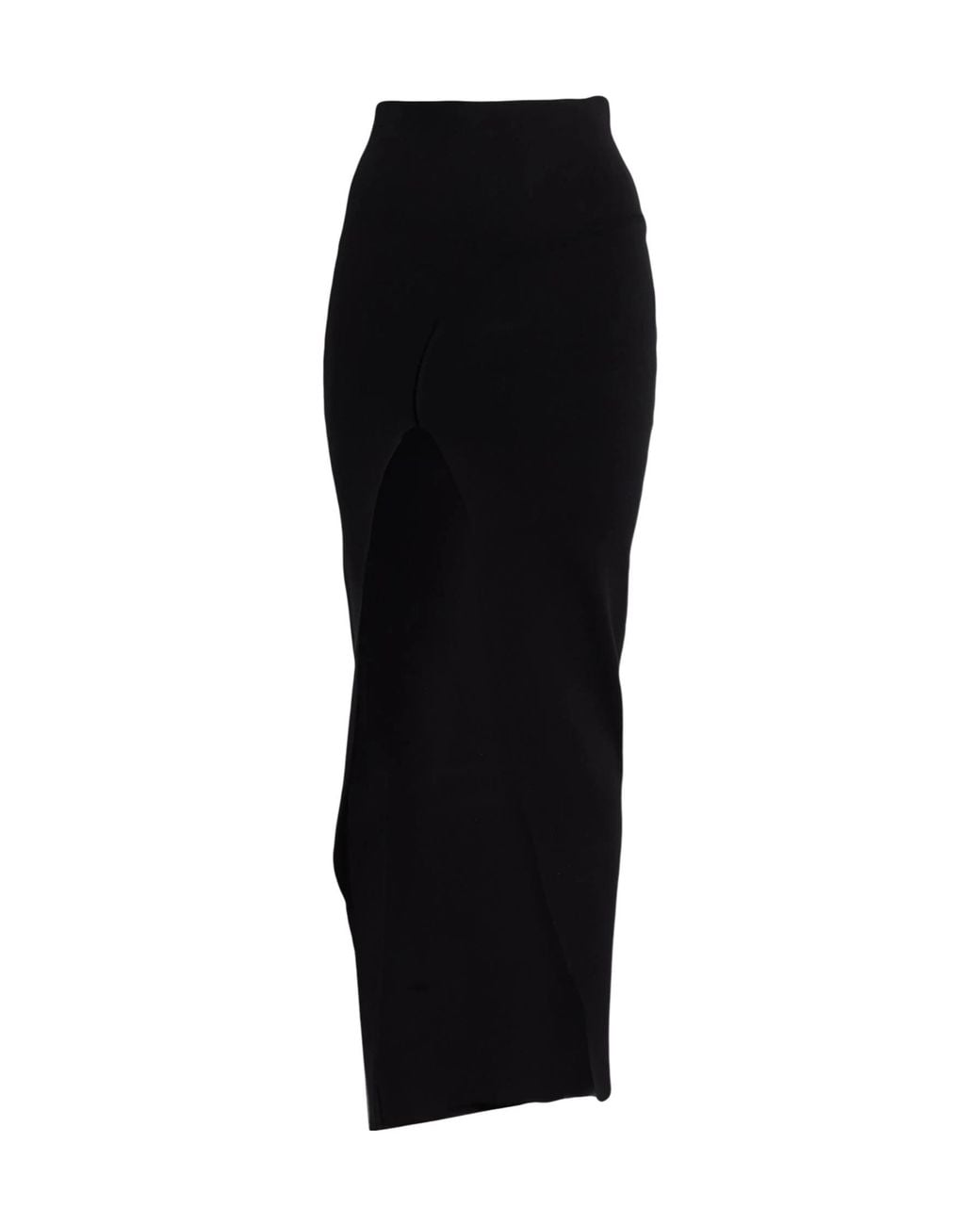 Rick Owens Black Solid-Colored Stretch Knit Midi Skirt