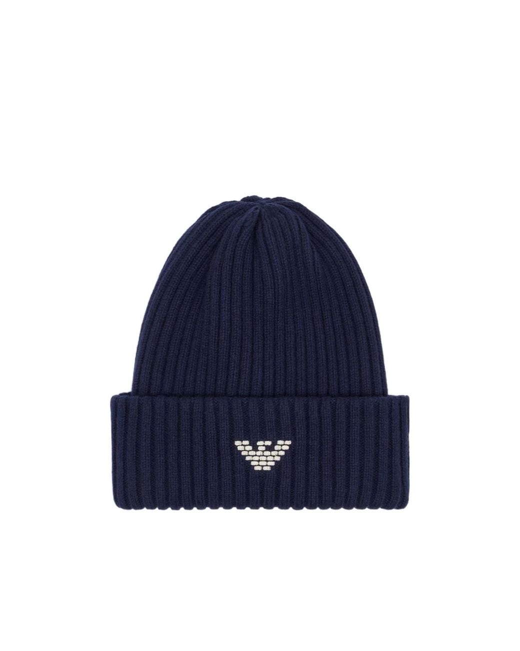 Emporio Armani Blue Turn-Up Brim Beanie for men