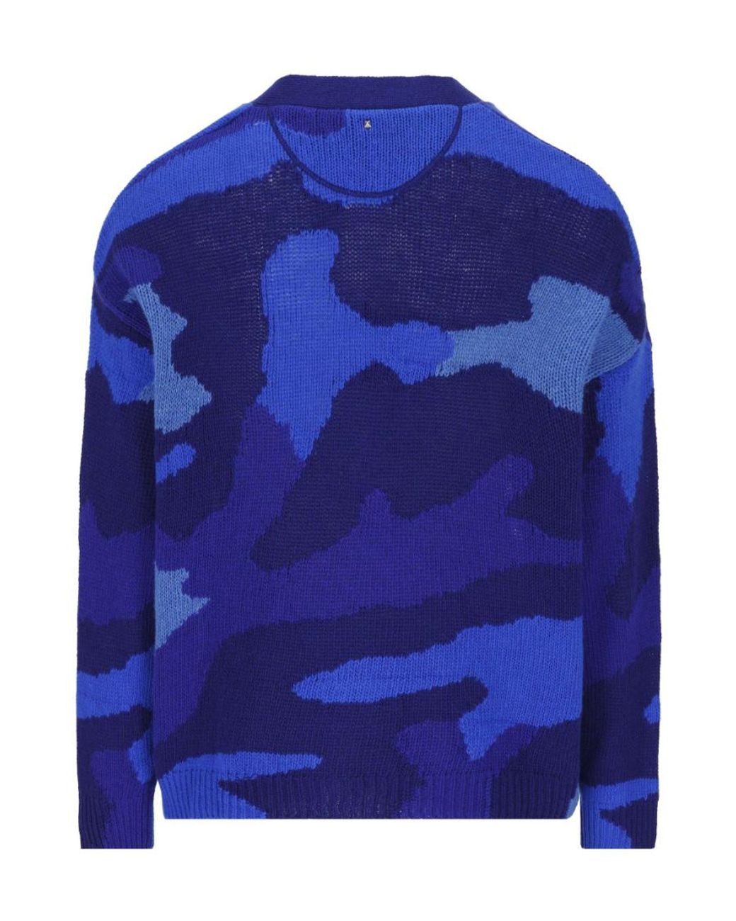 Valentino Blue Camouflage-Pattern Virgin Wool Cardigan for men