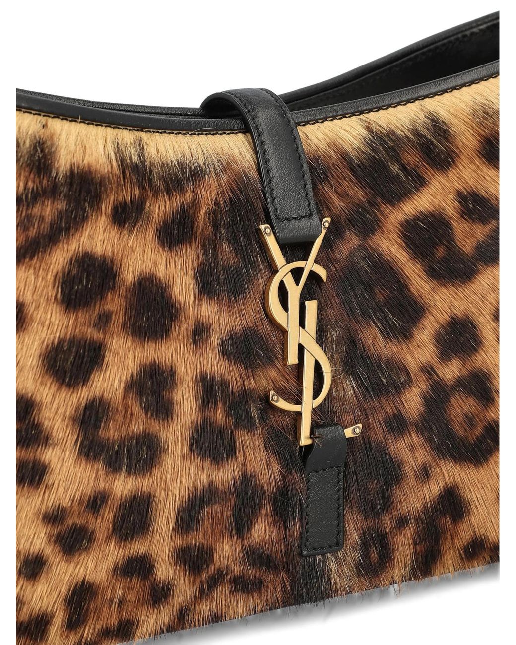 Saint Laurent Brown Leopard Patterned Logo Plaque Tote Bag
