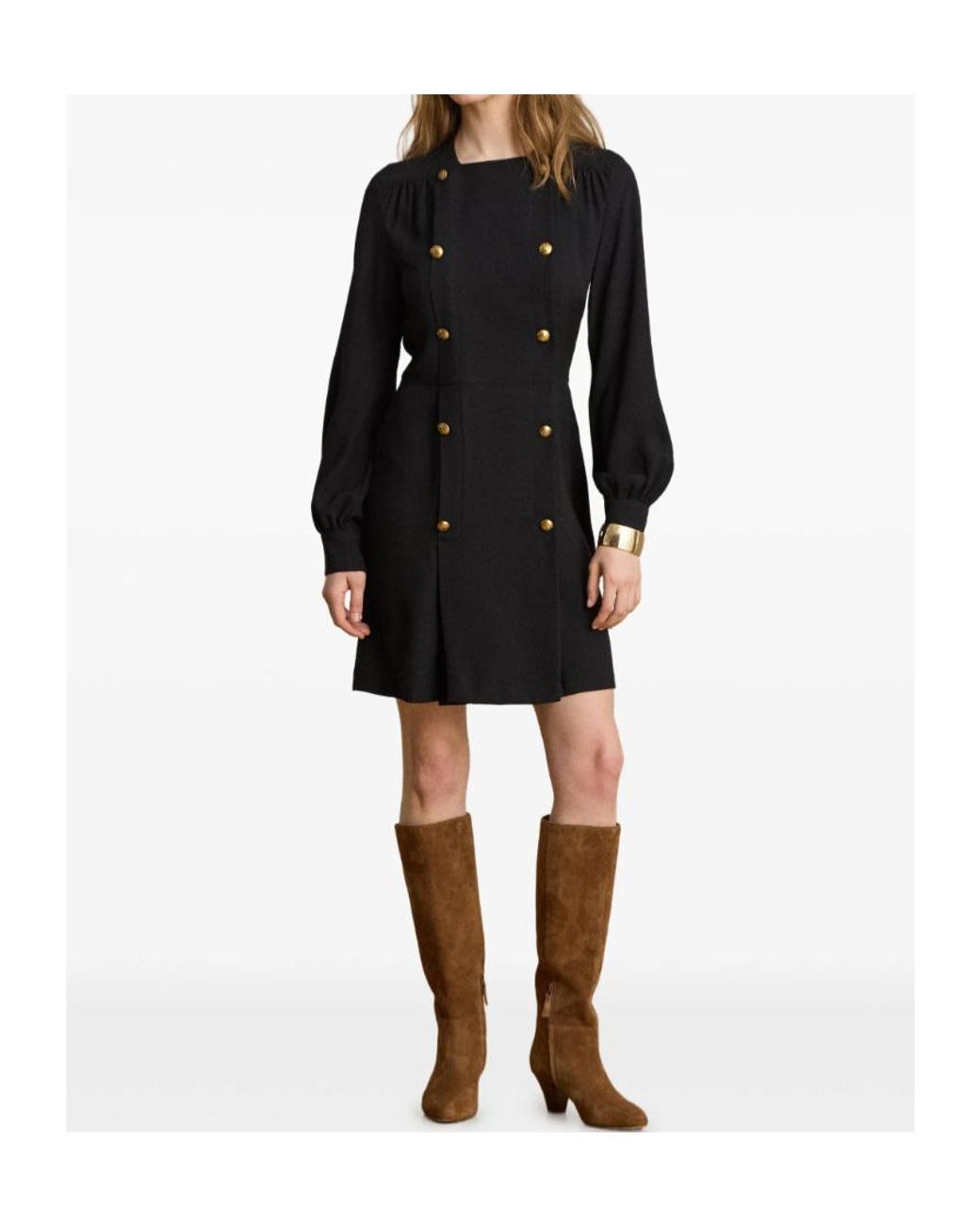 Ralph Lauren Black Double-Breasted Georgette Mini Dress