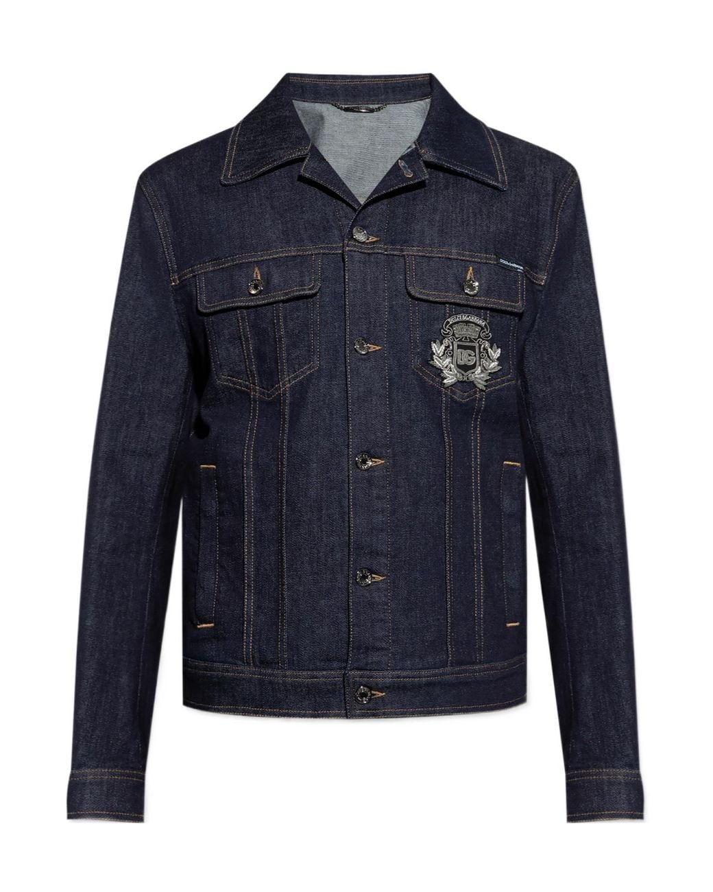 Dolce & Gabbana Blue Heraldic Patch Denim Jacket for men