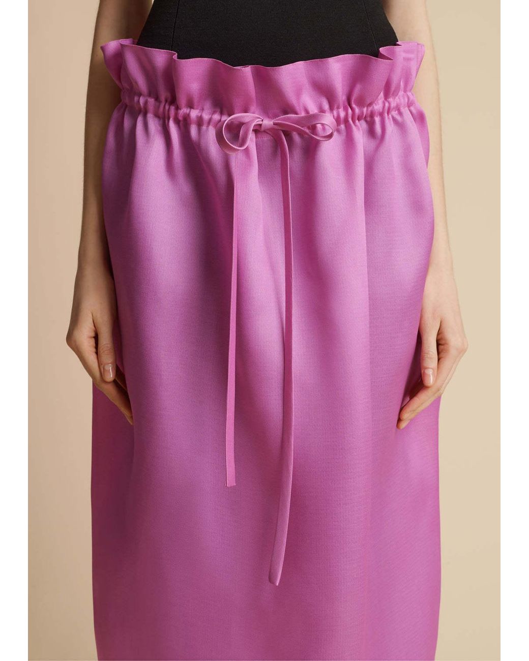 Khaite Pink Ember Paperbag-waist Silk Organza Midi Skirt