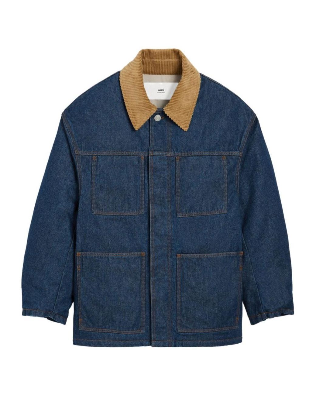 AMI Blue Padded Denim Worker Jacket for men
