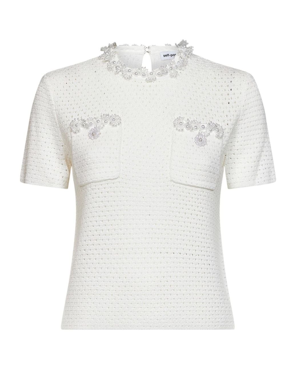 Self-Portrait White Short-Sleeved Knit Top