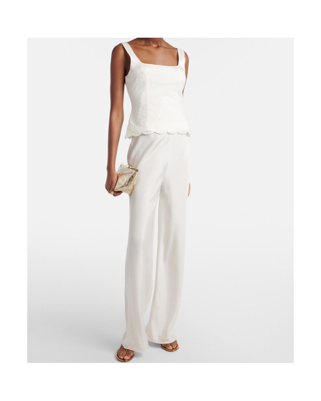 Posse White Cove Silk-Blend Straight Pants