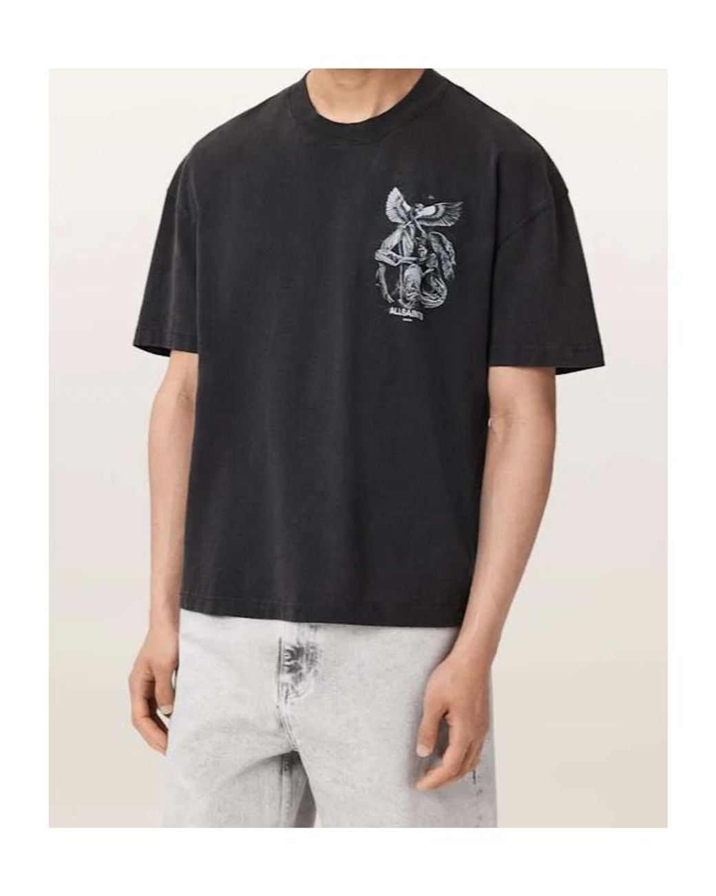 AllSaints Black Seraph Angel-Print T-Shirt for men