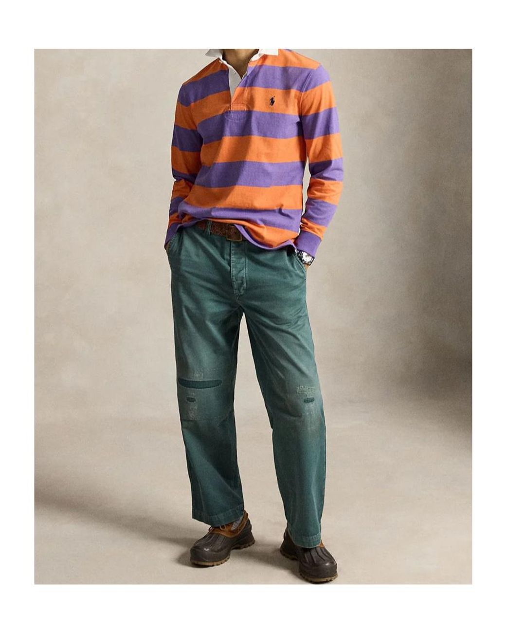 Polo Ralph Lauren Orange Stripe Rugby Polo Shirt for men