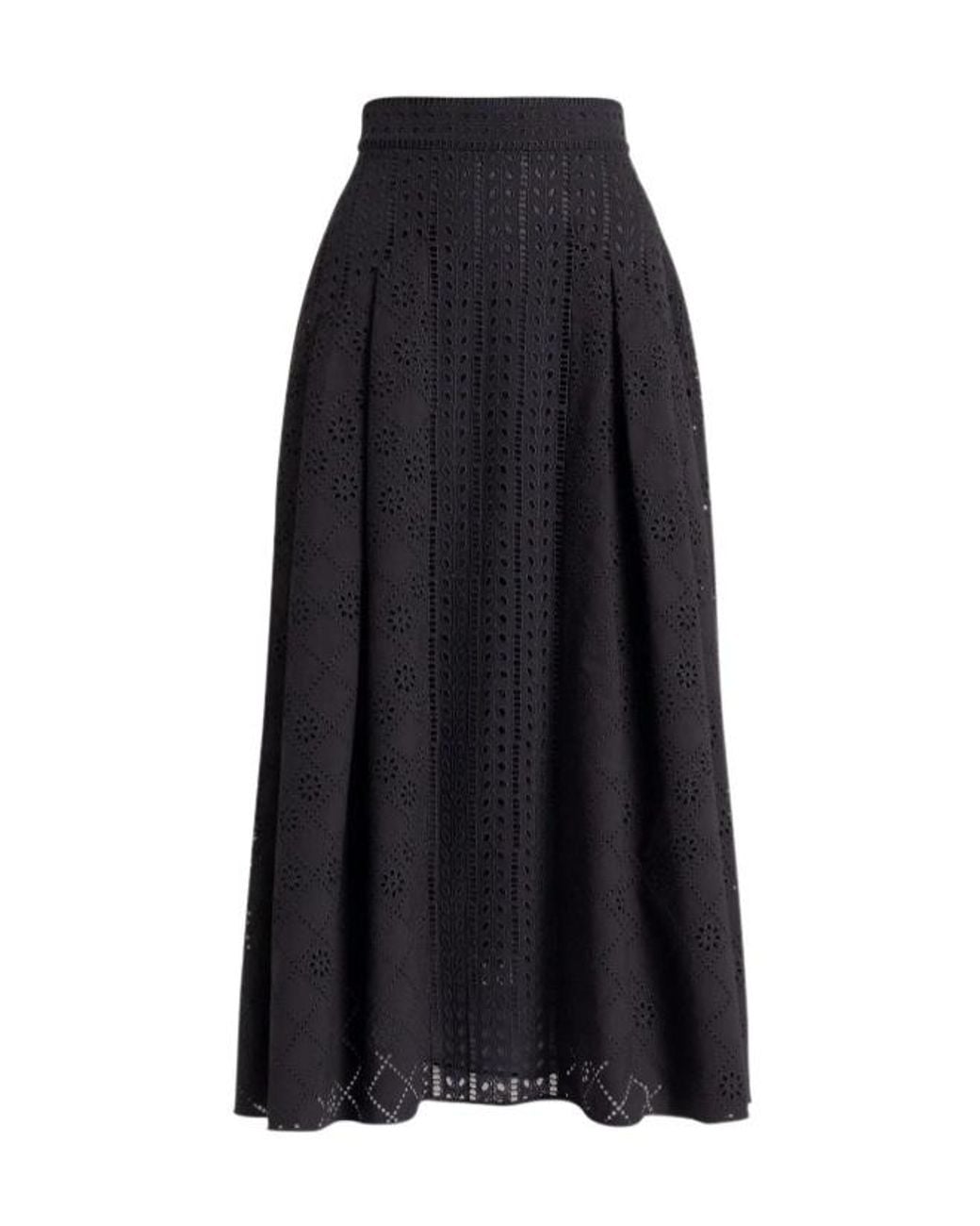Alberta Ferretti Black Hollow-Out Embroidered Midi Skirt
