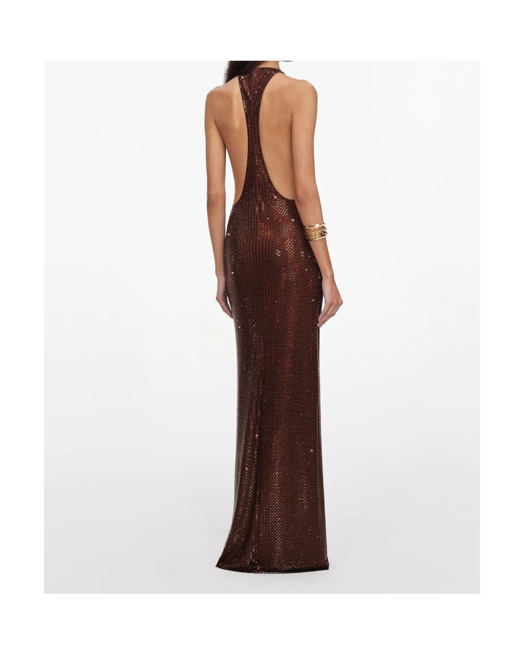Self-Portrait Brown Sequined Cowl-Neck Dress